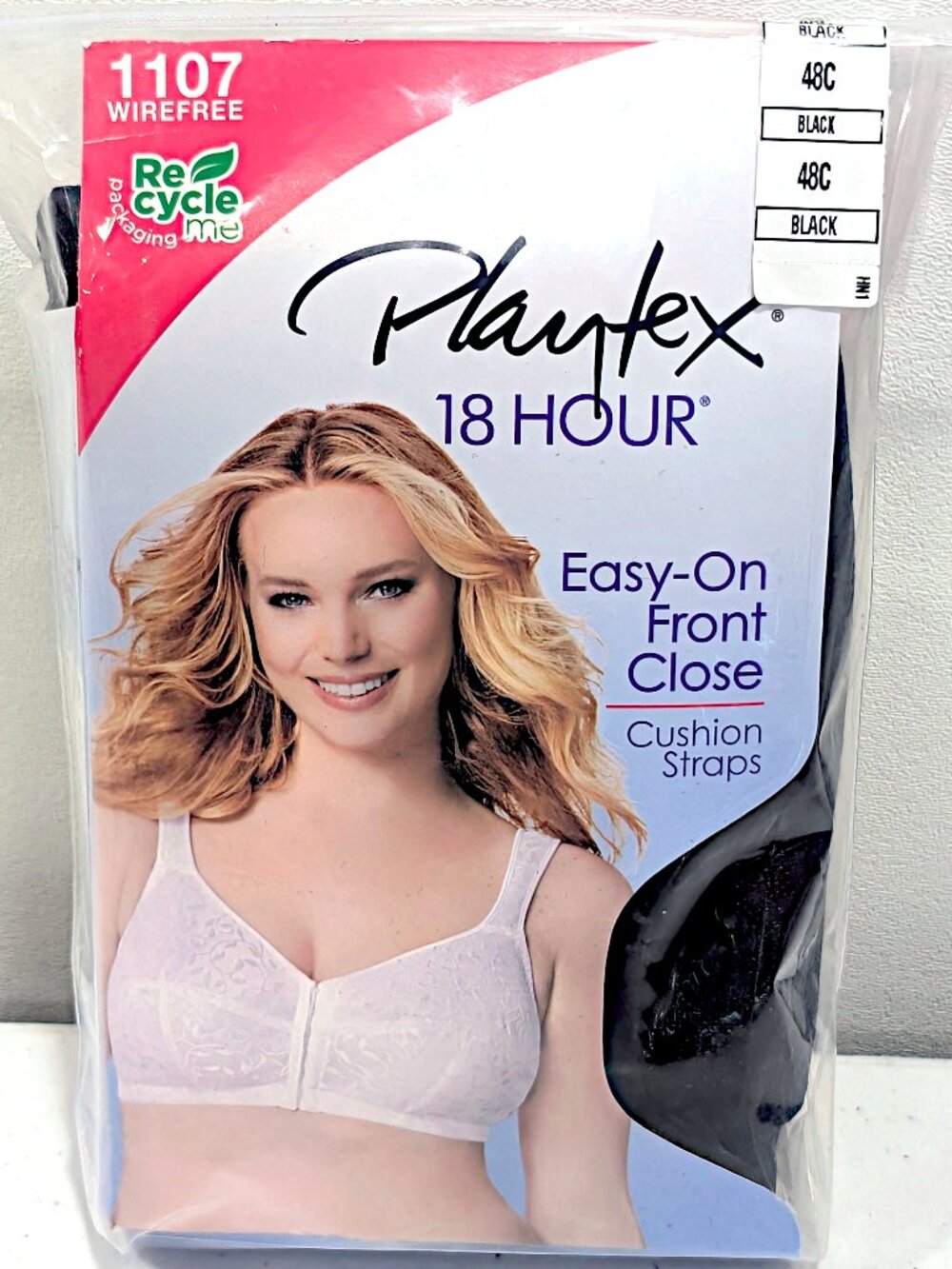 Just My Size 48C Black Wirefree Front Close Cushion Straps Bra 1107